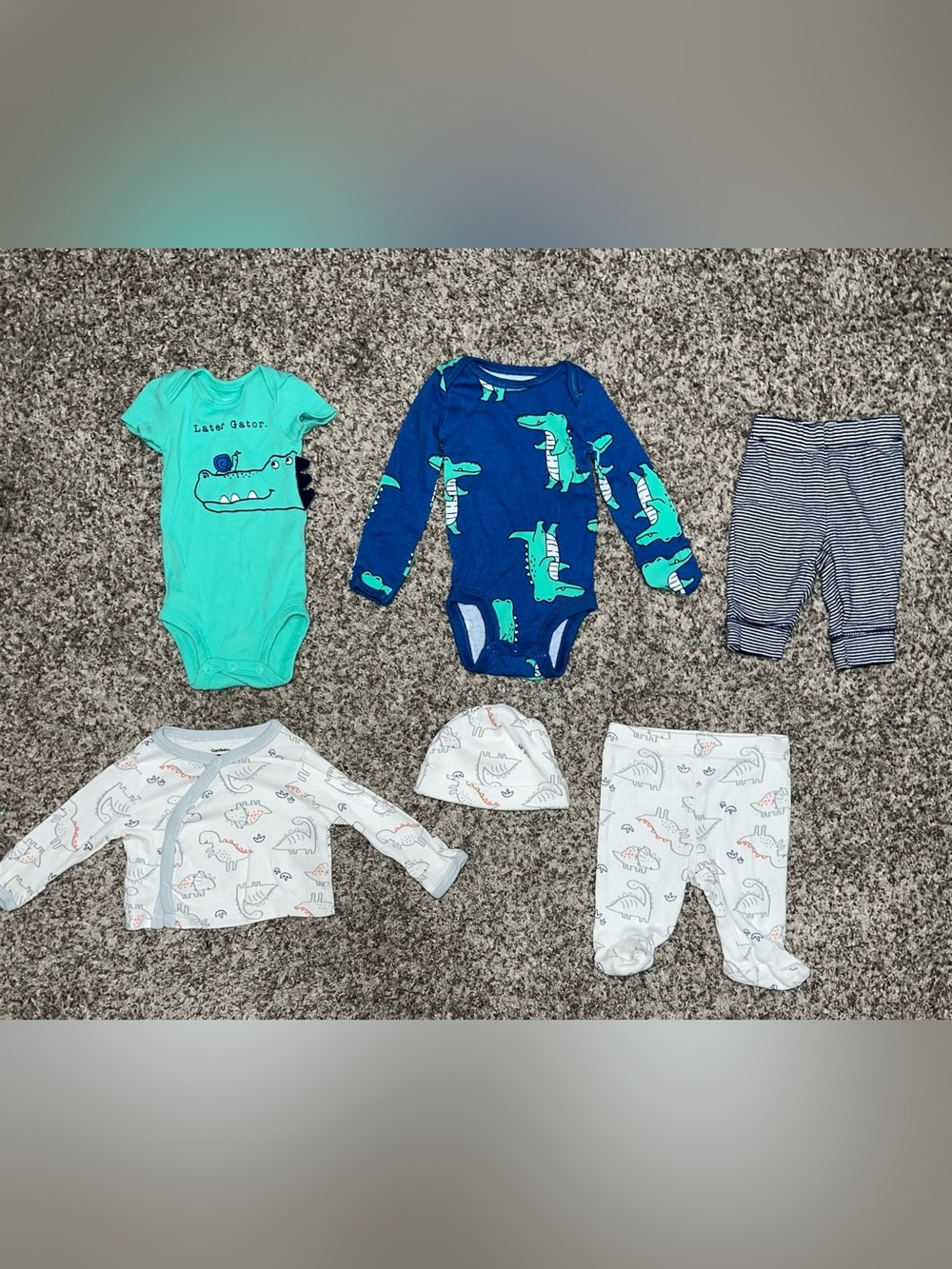 2 FOR 1 MATCHING OUTFITS: Gerber 3 piece Dinosaur Set AND 3 Piece Alligator Set.